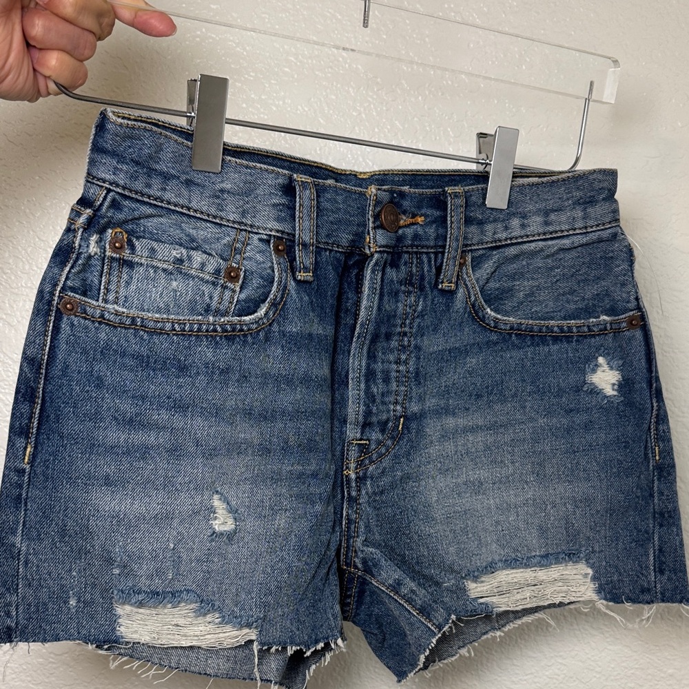 Free People Distressed Dark Blue Denim Cutoff Shorts